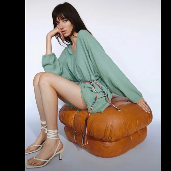 Zara Oversized Rustic Romper w/ rope belt Green Size S - Picture 9 of 17